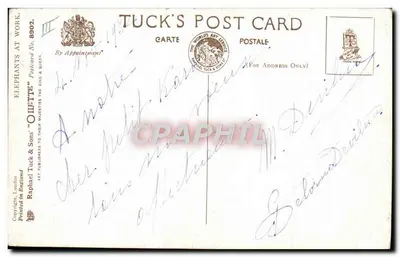 Elefant pracujący — seria 8902 — Tuck & Sons — Rewers