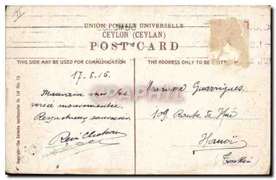 Elefant w niewoli — Cejlon — Nr 73. Niechętny przechwyt — Wydawca: The Colombo Anthropics Co. Ltd — Rewers