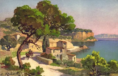 Arredores de Istres — Paisagem costeira com carruagem a cavalo — E. Robert