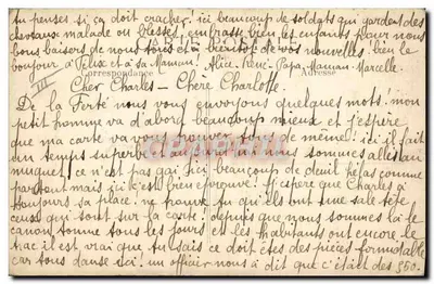 Prisioneros alemanes en La Ferté-Gaucher — La Guerra de 1914. L. C. H. París — Reverso