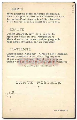 Cena de rua caricaturada — Decreto ministerial Julho 1916 — Editor M. (N° 10) — Verso