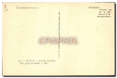 Frontón del Brun — Una partida de pelota — Levé et Neurdim, Imp. Levellier, París — Reverso