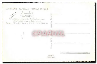 Paquebote da linha das Antilhas Francesas e Inglesas, e da Côte Ferme — Compagnie Générale Transatlantique — Edições ESTIL, Paris-XV — Verso