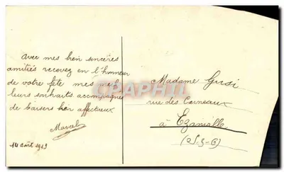Marie — carta de felicitações — Marcel — Verso
