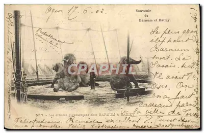 Les artistes gigantesques chez Barnum & Bailey — Souvenir de Barnum et Bailey, N° 7 — Imp. Comm. Frères, Paris
