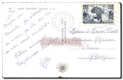 Słonie przy rzeczce — Stara pocztówka n°192 — Wydawnictwo HOAQUI — Rewers
