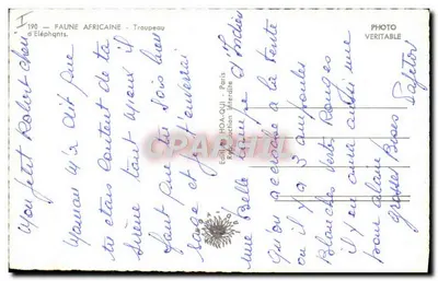 Stado słoni — Fauna afrykańska — Wydawca HOA-QUI, Paryż — Rewers