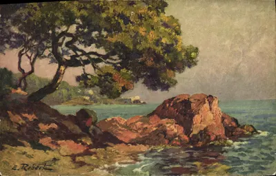 Paisagem costeira — pinheiro marítimo e rochedos — E. Robert, n°33