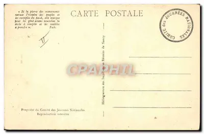 Journées Nationales de Juillet 1929 — Comemoração dos soldados mortos pela Patria — Editor: Héliogravure das Journées Nationales — Verso