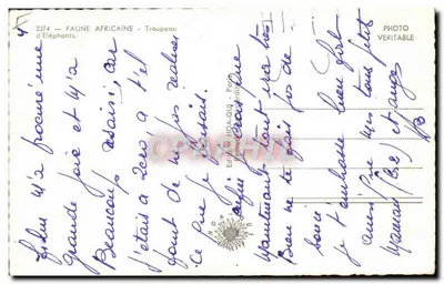 Fauna africana — Manada de elefantes — Edição HOA-GUI, Paris, n° 2374 — Verso