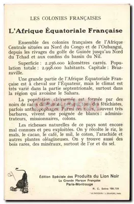 A África Equatorial Francesa — Colônias Francesas — Edição Especial dos Produtos do Leão Negro — Verso