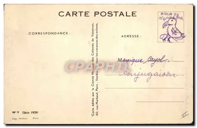 Flores de los campos — Ilustración de Jacques Rezon — Tarjeta postal N°9 (Serie 1939) — Reverso