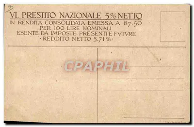 Guerrière romaine — figure allégorique tenant un sceptre et un bouclier, surmontée de la devise 'POPULI CONSULTO ITALIA VICIT' — éditeur non visible — Verso