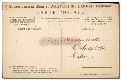 Soldado em ação — Slogan patriótico — Devambez, Imp. Paris, Visé N° 90 — Verso
