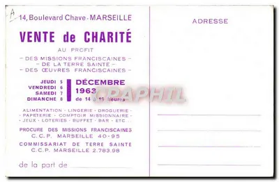 Leilão de caridade para as missões franciscanas — Marselha — 1963 — Verso