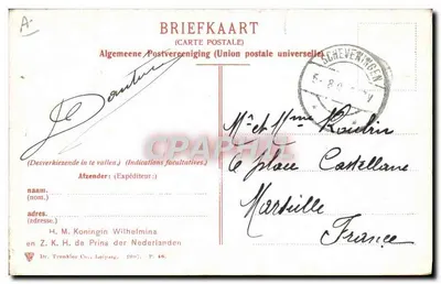 Stara pocztówka Wilhelmina ZKH de Prins de Nederlanden — Rewers