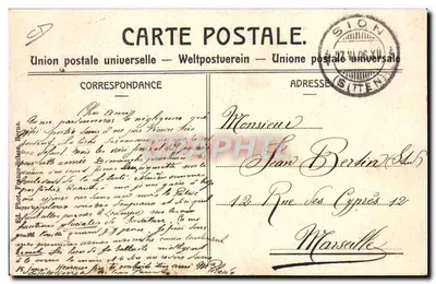 Recepção S.M. dos Reis da Itália em Brig — Inspeção da Artilharia — Ed. Photo Franco-Suisse — Verso