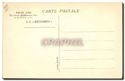 S.S. « BRITANNIA » — Linia francuska Mediteranee — Wydawca FAERE LINE, nr III — Rewers