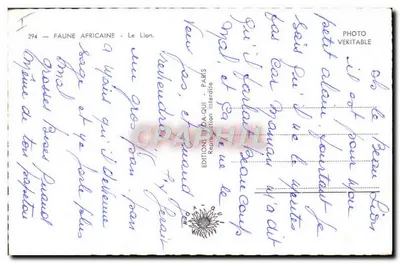 O Leão — Fauna Africana — Edição Da-Qui, Paris, n°294 — Verso