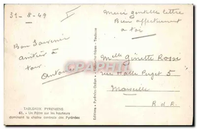 Pasterz na wysokościach nad łańcuchem centralnym Piren — Wydawnictwo Labouche-frères — Toulouse — Rewers