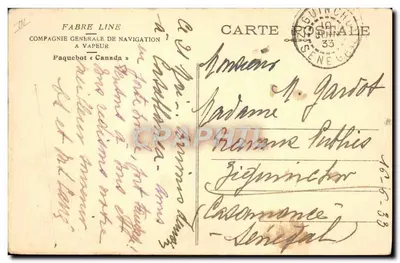 Paquebote « Canada » — Compagnie Générale de Navigation — editor Fabre Line — Verso