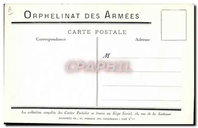 Orphelinat des Armées — Temat: kobieta w płaszczu całując dziecko — wydawca Devambez Gr. N°17 — Rewers