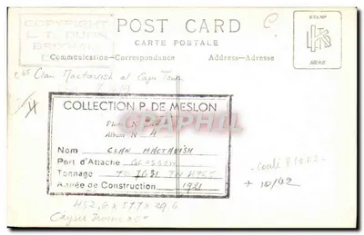 Clan Maltavish — navio a vapor — L.T. Dunn, Brixham, n° 7.619 — Verso