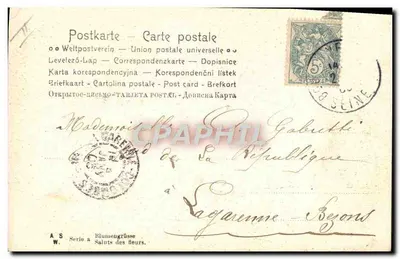 Kobieta z bukietem kwiatów — Powitania kwiatowe — seria A S W, wydawca J. Hébrard — Rewers