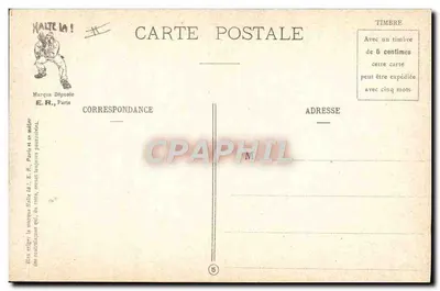 Cenas Militares — Na Chuveirada — E.R., Paris, Modelo depositado n° 14877 — Verso
