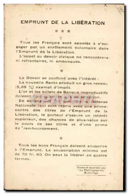 Général Franchet d'Esperey — Commandant d'Armée — Emprunt de la Libération (1914-1918) — Verso