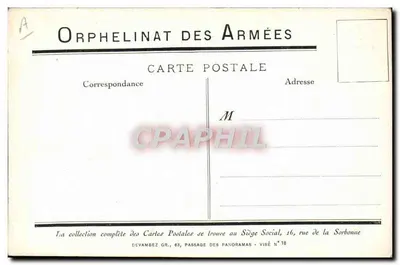 Dia do Orfanato das Forças Armadas — 20 de junho de 1915 — Sede Social, 16 rue de la Sorbonne — Verso