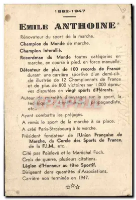Émile Anthoine — Rénovateur du sport de la marche — Wydawca: Paryż, numer serii nieczytelny — Rewers