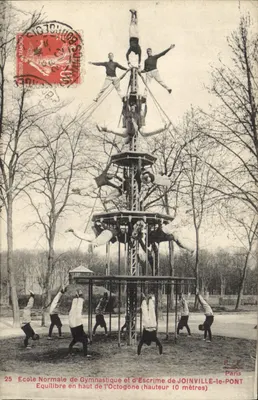 Escola Normal de Ginástica e Esgrima de JOINVILLE-LE-PONT — Equilíbrio no topo do Octógono (altura 10 metros) — F. E. Paris