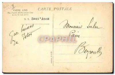 S.S. Sant'Anna — Navio da Compagnie Fabre Line — editor desconhecido — Verso
