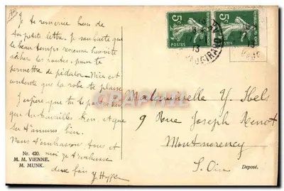 Świnka i żaba w strojach — animowany rysunek — M. M. MUNK, n° 420 — Rewers