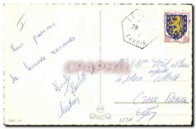 Due sciatori in montagna — cartolina di auguri — Hanitsch, serie 311 — Verso