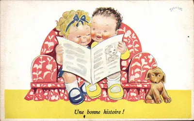 Dois crianças lendo uma história — Edições d'Art E. Séphériades em Paris — n°122