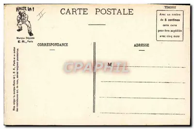 Os Mandamentos do Soldado — caricatura de soldados no refeitório — E.R. Paris (Modèle déposé) — Verso