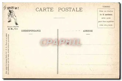 Cenas militares — Au Jus !! — E.R., Paris, Modelo depositado n° 14877 — Verso
