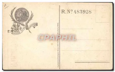 Journée du Poilu — illustration d'un soldat embrassant une femme, avec un chien et une machine à coudre — éditeur Impression Art Déco, Paris — Verso