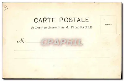 Félix Faure — Ex-Presidente da República Francesa — Editor A. HEMBO (Exposição Internacional de Cartas Postais Ilustradas, Nice) — Verso