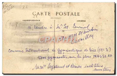 Groupe Scolaire Gymnique (Première Section) — Concours de Nice (1913) — Cavaillon — Verso