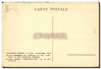 Paquebot type Cap-Padaran remontant la rivière de Saïgon — Chargeurs Réunis, éditeur imprimé sur la carte — Verso
