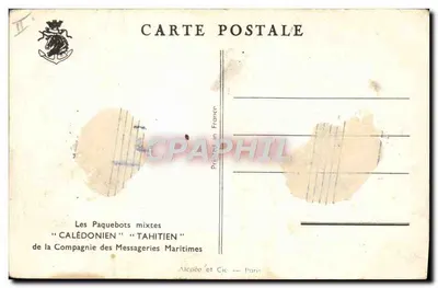 Pałacowe statki mieszane "CALÉDONIEN" "TAHITIEN" — Spółka Przesyłów Morskich — Wydrukowane we Francji — Rewers
