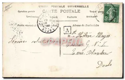 Bonne Fête Marie — kartka pocztowa zdobiona kwiatami i młoda kobieta — wydawca nieznany — Rewers