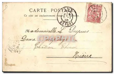 Mulher em vestido rosa decorado com trevo — Palácio do Vestuário, Grandes Lojas da Samaritaine, Paris — Gabrielle d'Estrée, editada por J. Lerec — Verso