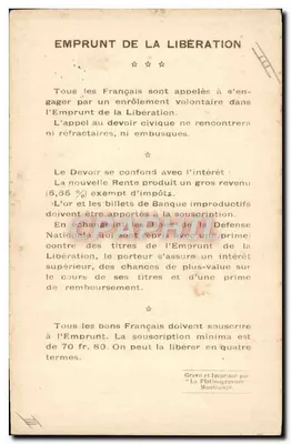 Geral Debeney — Comandante de uma armada, Batalha da Marne, 1918 — Gravado e Impresso por 'La Platinogravure' Montrouge — Verso
