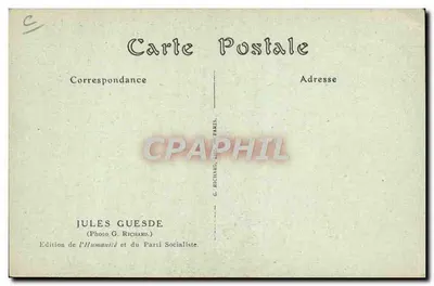 Jules Guesde — portret terwijl hij schrijft — Uitgave van de Mens en het Sociaal Partij — Achterkant