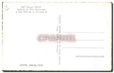Grace Kelly — Estrela do filme Paramount « Uma Menina do Interior » — Edições Photo au Bromure, Paris — Verso