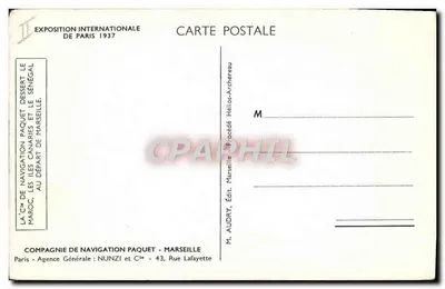Navio de cruzeiro Cheïlla — Compagnie de Navigation Paquet — Exposição Internacional de Paris 1937 — Verso